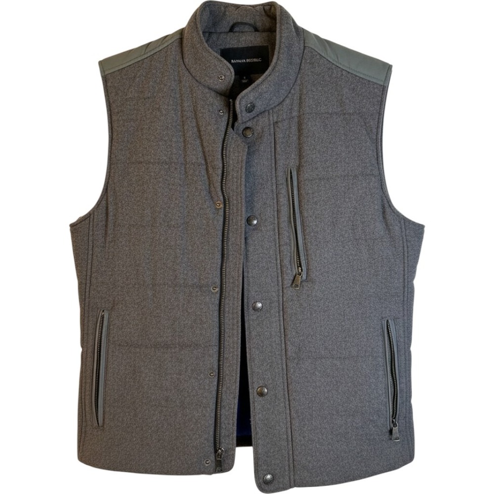 Banana Republic Mens S Wool Blend Quilted Vest Gray Mock Neck Zip Snap